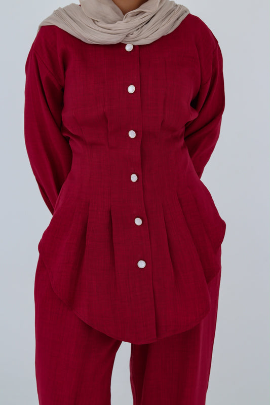 Burgundy linen suit