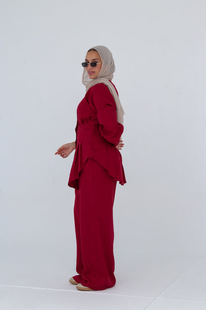 Burgundy linen suit