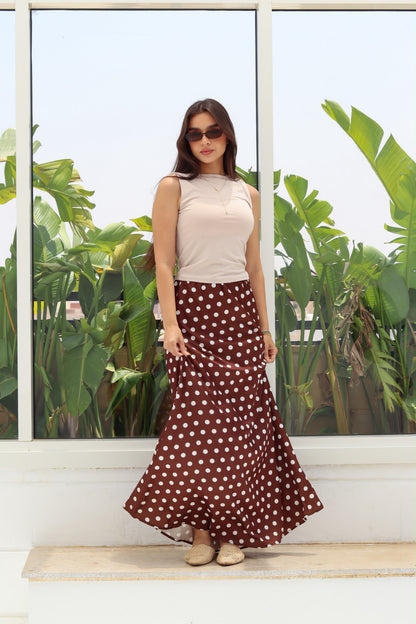 Satin polka dot skirt