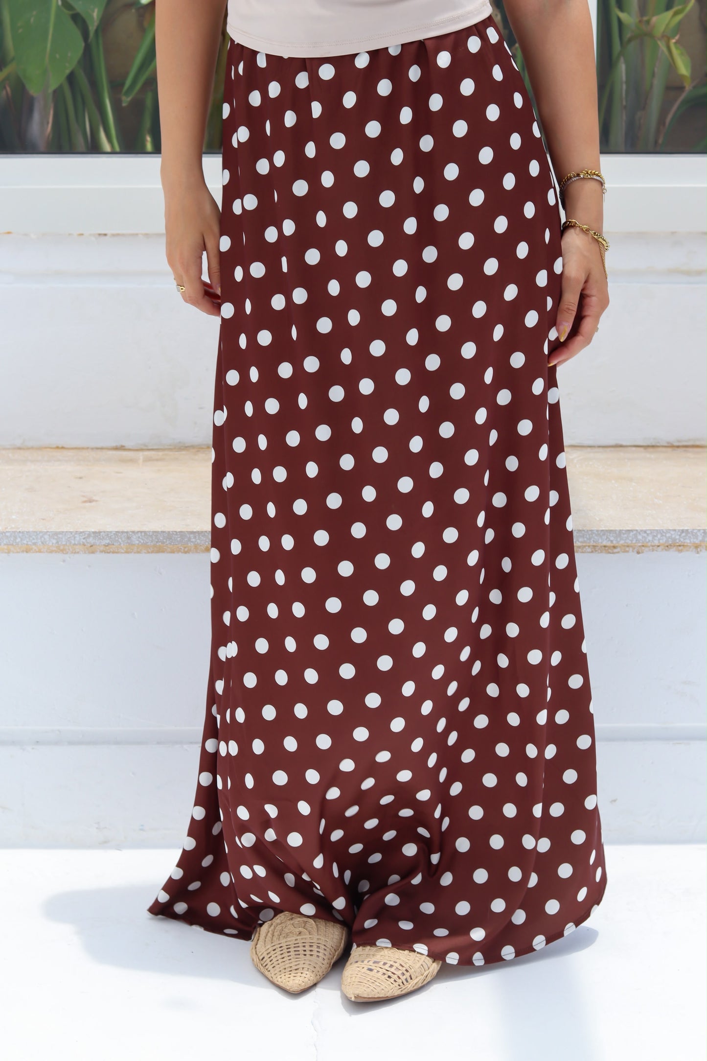 Satin polka dot skirt