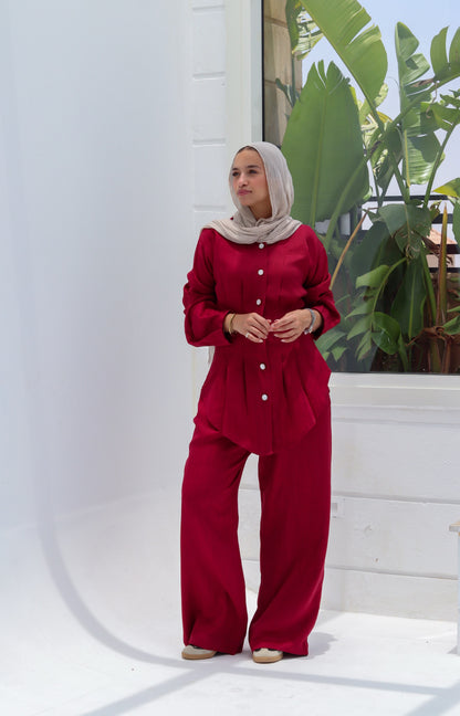 Burgundy linen suit