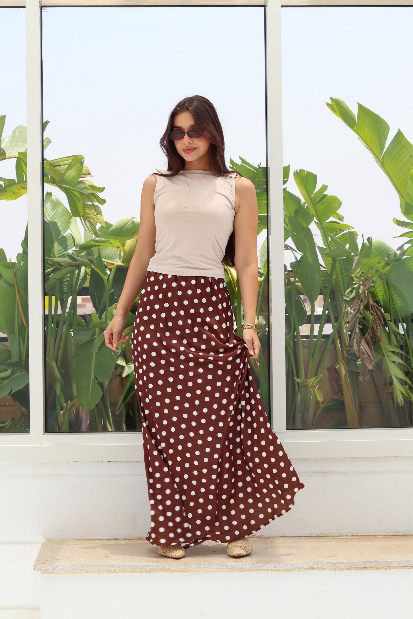 Satin polka dot skirt